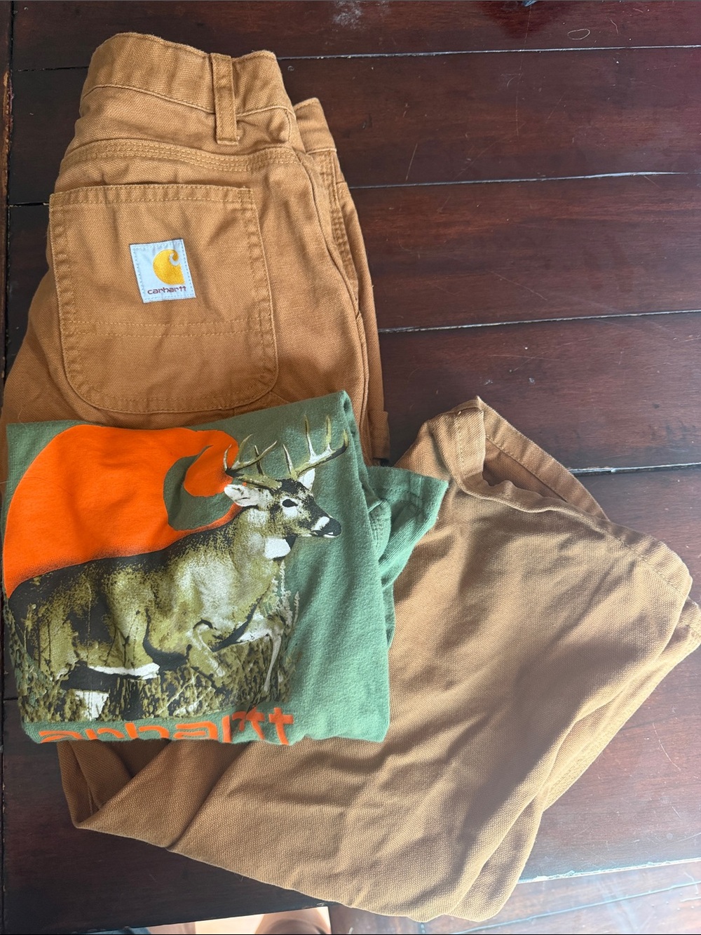 Carhartt Boys’s Tan/Brown Relaxed Jeans with Green Graphic Tee sku16